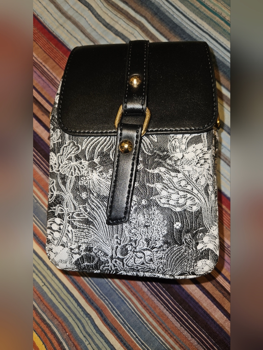 Black & White Floral Crossbody Bag - Elegant Everyday Carry